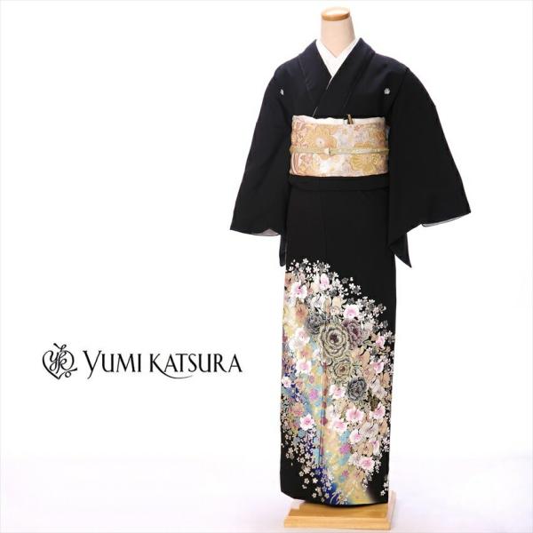 100 安い の留袖レンタル黒留袖結婚式江戸妻バラの想い母親桂由美yumi Katsura 黒留袖 レンタルフルセット149cm 170cm位まで 適当な価格即出荷 の