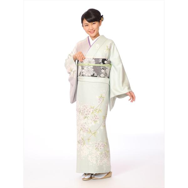 訪問着 レンタル フルセット 8AD247 正絹 お呼ばれレンタル 結婚式 パーティ 入学式 七五三 薄緑色 桜 149cm〜170cm位まで 足袋プレゼント 往復送料無料  ●必ず下の商品情報を表示いただきご予約状況をご確認ください。↓↓...