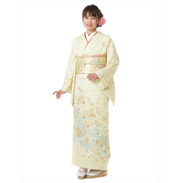 訪問着 レンタル フルセット 正絹 着物 黄緑 :8AD0330:宅配レンタル