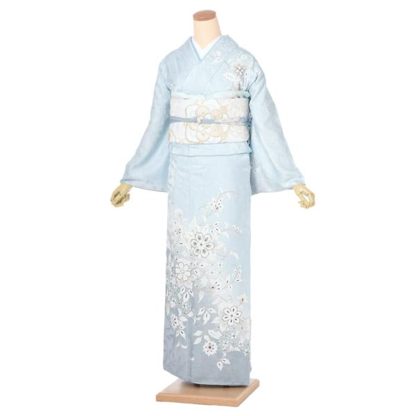 訪問着 レンタル フルセット レンタル訪問着 着物レンタル レンタル着物 正絹  水色 花唐草 教会 チャペルウェディング 150cm〜170cm位まで 足袋プレゼント 送料無料 ●必ず下の商品情報を表示いただきご予約状況をご確認ください。...