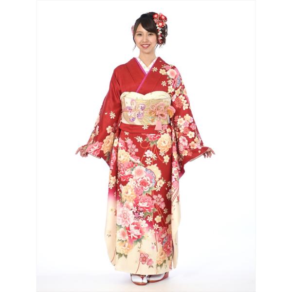 ⚫︎ともゆか⚫︎中古着物⚫︎振袖(中振袖)⚫︎赤系⚫︎美品 成人式用振袖レンタル8SAC-239〔レンタル 振り袖 振袖レンタル 着物