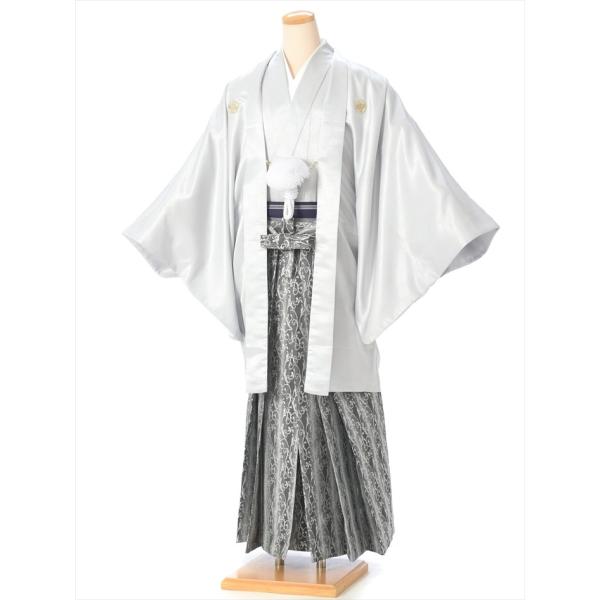 紋付袴 レンタル（１月/成人式）8SAF-19 紋付き 羽織袴レンタル 男性 紳士 着物 成人式 結婚式 男袴 貸衣装 158ｃｍ〜162ｃｍ位まで グレー 唐草袴 足袋プレゼント 往復送料無料