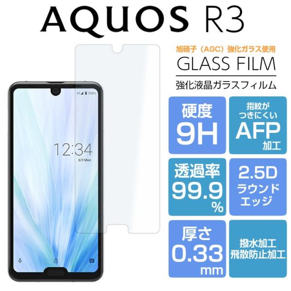 AQUOS R3 ガラスフィルム SH-04L SHV44 808SH AQUOS R3 フィルム 強化ガラス 液晶保護フィルム アクオス AQUOS SH-04L SHV44 808SH  光沢