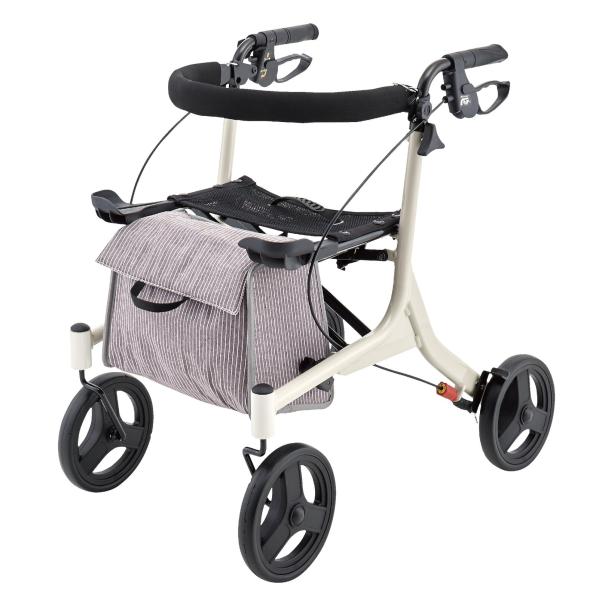 【カラー】ベージュ【サイズ】使用時：幅53×奥行73×高さ72.5〜90cm（8段階調節）　収納時：幅28×奥行73×高さ72.5cm　座面までの高さ：47cm　座面：幅37.5×奥行18.5cm　前輪：8インチ（20cm）後輪：8インチ（...