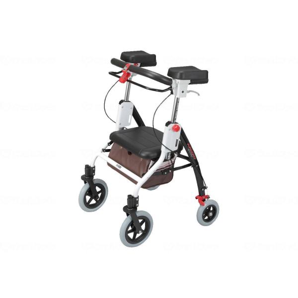 【カラー】ブラウン【サイズ】幅55×奥行60×高さ75〜100cm（7段階）　座面：幅37×奥行27cm　座面までの高さ：47cm　タイヤ：前輪20cm　後輪15cm【重量】約8.5kg【最大使用者体重】100kg【バッグ容量】10L【材質...