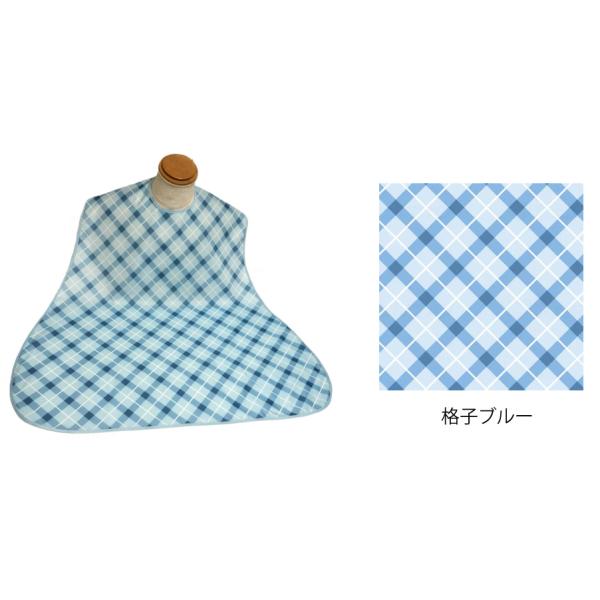 （3枚セット）食事用エプロン／格子ブルー（萬楽）MR-3012