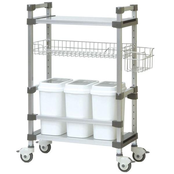 【サイズ】幅37.2×奥行87.6×高さ116.5（cm）（※サイドポケット含む）【重量】約15.9kg【耐荷重】棚板（1枚）：10kg、カゴ：10kg、サイドポケット：5kg【付属品】ペール×2個（容量：1個あたり15L）【材質】［ワゴン...