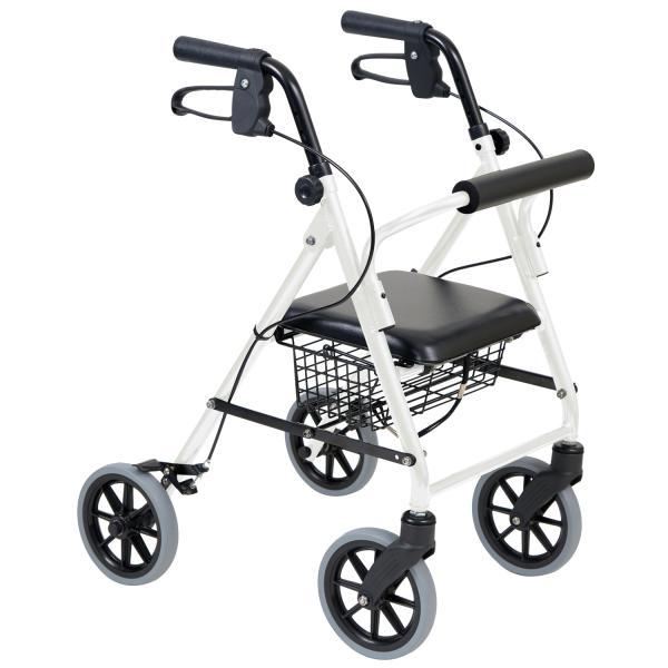 【サイズ】幅53.5×奥行59.5×高さ70〜84cm（7段階調節）　座面サイズ：28×28cm　座面までの高さ：43cm　折りたたみ時の奥行：39.5cm　車輪サイズ：直径18cm【カラー】パールホワイト【重量】6.7kg【材質】本体フレ...