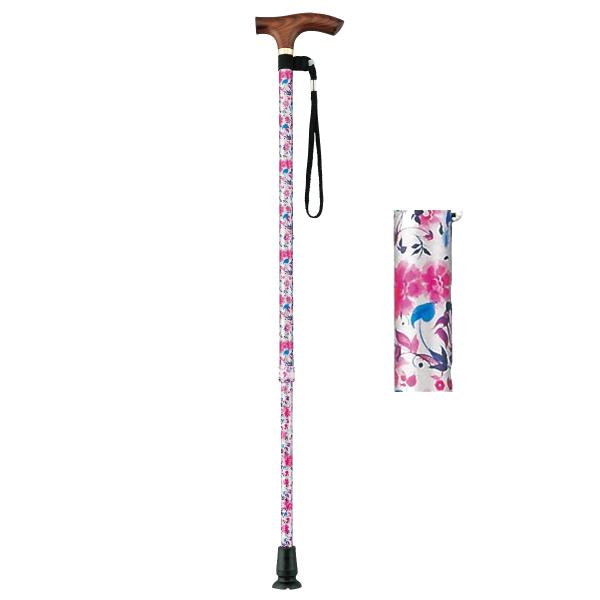 マキテック スマイルステッキ（伸縮ステッキ・細身）／ピンク花柄