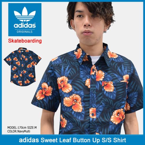 アディダスオリジナルス アディカラー クラシックシャツ 半袖　M アディダス adidas シャツ 半袖 メンズ スウィート リーフ ボタン