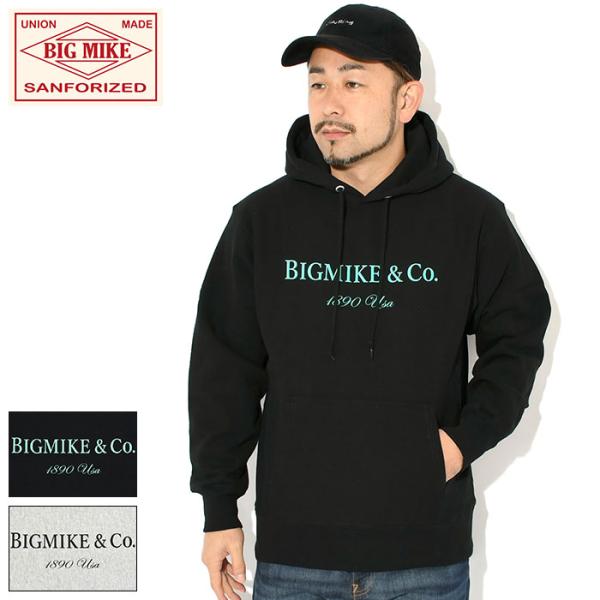 パーカー 裏起毛 プルオーバー メンズ BIGMIKE ビッグマイク ラグジュアリーロゴ スウェット トレーナー アメカジ ブランド ゆったり 102538971 厚手 冬 タフ 丈夫 黒 グレー 暖かい シンプル カジュアル icefield_big-102538971