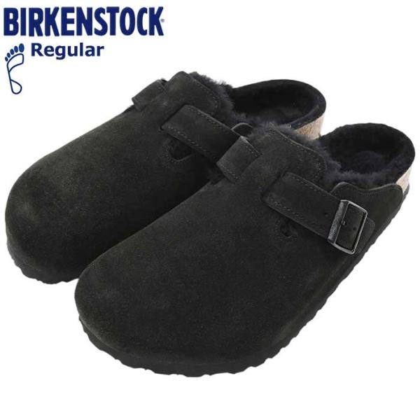 ビルケンシュトック サンダル BIRKENSTOCK メンズ 男性用 ボストン シアリング スエード レザー ファー Black レギュラー ( BOSTON SHEARLING 幅広 259881 )