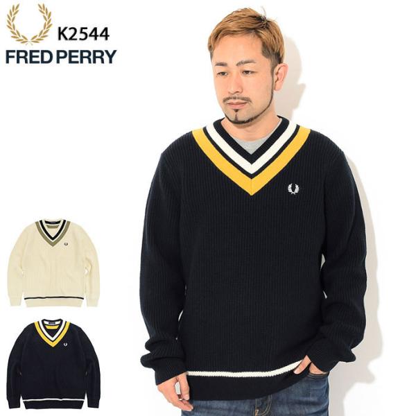 Fred Perry ウールVネックセーター FRED PERRY フレッドペリー セーター メンズ コントラスト