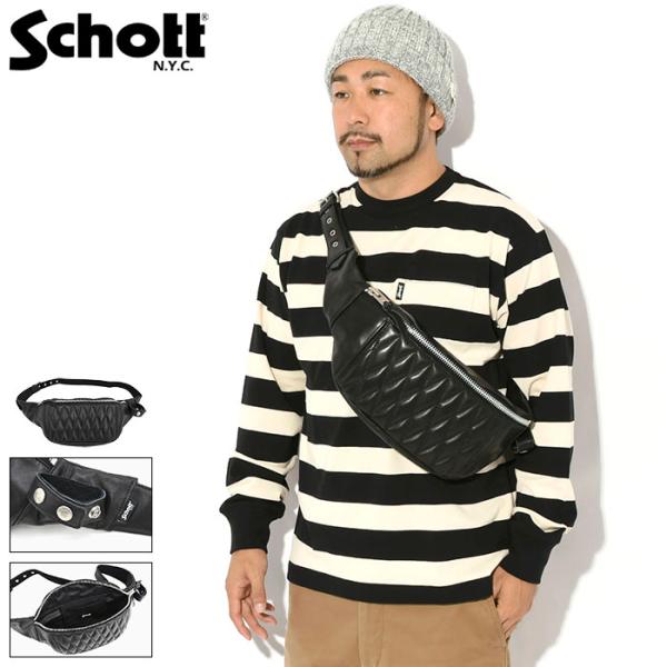 【牛革レザー】Schott ショット 本革 牛革 ボディバッグ ウエストポーチ Y_U 7825976008 7986843 PADDED BODY BAG メンズ 正規品 ブランド おしゃれ 送料無料 icefield_sht-7825976008