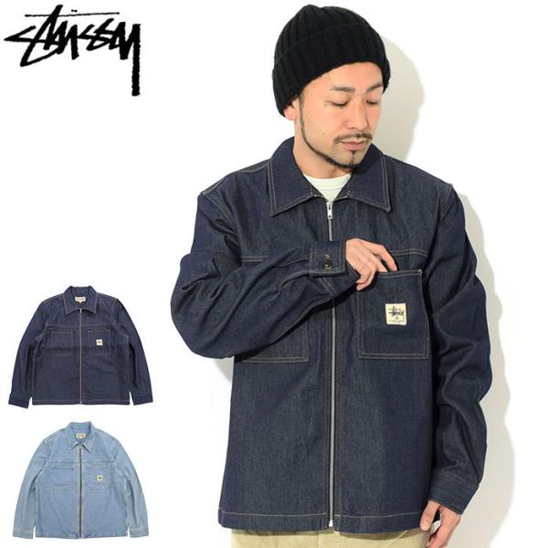 入手困難品☆ステュシー ジップアップデニムジャケット 染め抜き英字ロゴ ゆるダボ STUSSY ステューシー Denim Zip Work Jacket ジップアップ