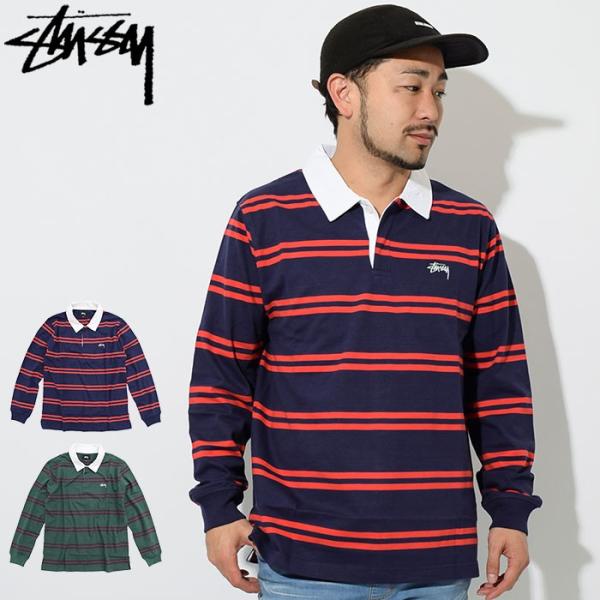 Stussy ダークグレー ポロシャツ Mサイズ STUSSY ステューシー ポロシャツ 長袖 メンズ Vert Stripe Rugby