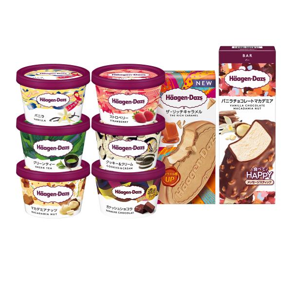 ハーゲンダッツの数ある商品の中でも老若男女に愛される人気の高い8種類を厳選して詰めました。【セット内容】《ミニカップ》・バニラ・グリーンティー・ストロベリー・マカデミアナッツ・クッキー＆クリーム・ガナッシュショコラ《クリスピーサンド》・ザ・...