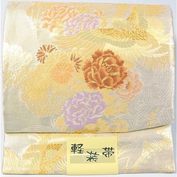 袋帯軽装帯仕立てワンタッチ帯 正絹織 金/色糸織加工 花鳥風月 鳳凰  