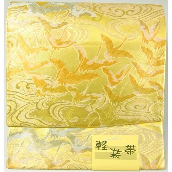 袋帯軽装帯仕立てワンタッチ帯 正絹織 金/色糸織加工 花鳥風月 鶴柄  