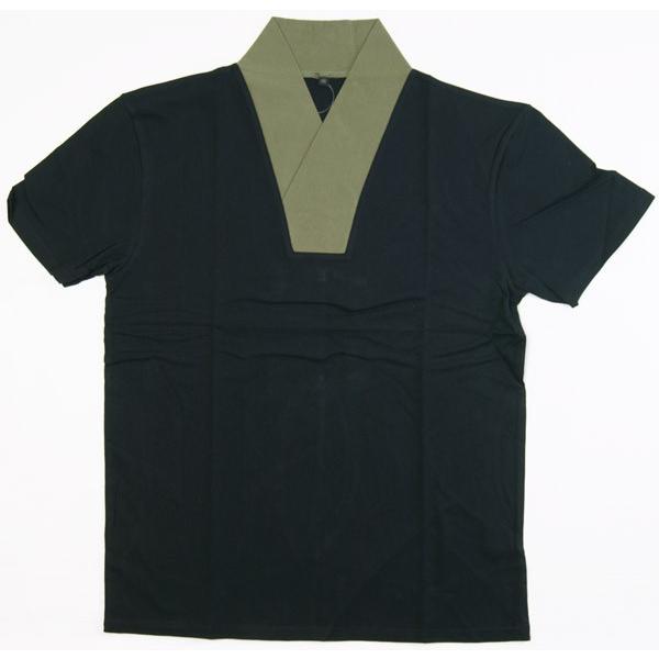 男物半襦袢　Vネック　緑系色衿半襦袢 M/Lサイズ　Tシャツタイプ襟が広がらない　仕事着物、浴衣、作務衣に　和装小物