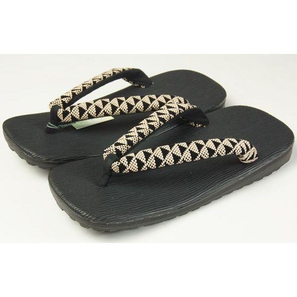 男物雪駄　底がタイヤ仕様　黒色レザー台座に印伝風鱗柄鼻緒　LLサイズ　お洒落な男カジュアル着物姿に 黒色レザー台座に紺生地に印伝風柄鼻緒、底がタイヤ仕様で滑りにくく、耐久性が高いお洒落な雪駄です。かかと部分は分厚くクッションがあり、長時間も...