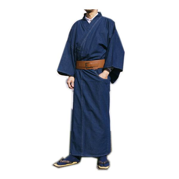 男性デニム着物　インディゴ無地　M/L/LLサイズ　ステッチ入り　ジーンズメンズ　仕立て上がり既製品紳士物