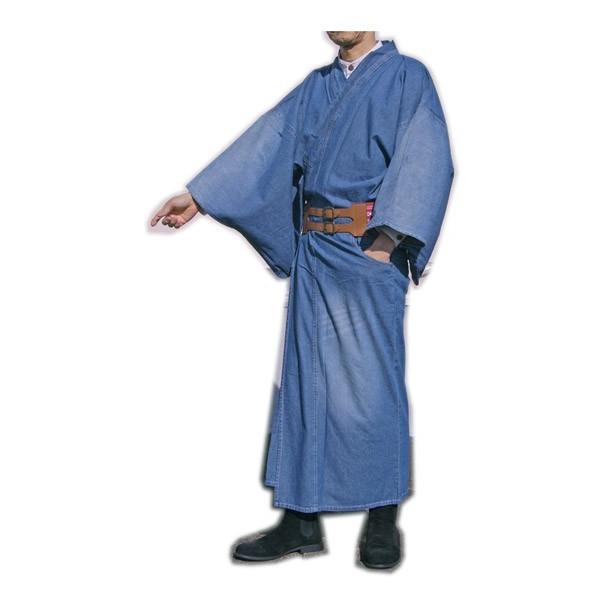 男性デニム着物ダメージ加工ブルーカラー　M/L/LLサイズ　ステッチ入り　ジーンズメンズ　仕立て上がり既製品紳士物