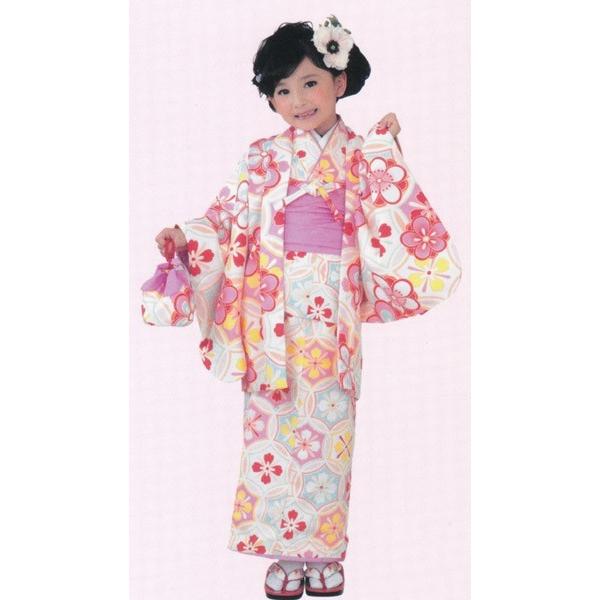 子供着物 アンサンブル 淡い色羽織/着物 9〜10才用 洗えるポリエステル