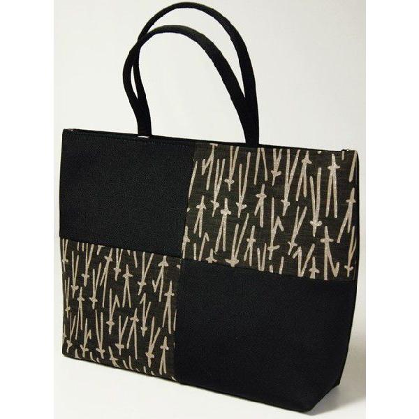 和装バッグ 黒ちりめんに濃緑紬に染め柄 カジュアル兼用バック 横型 23 119 01 着物と和装小物の店 いちかわ 通販 Yahoo ショッピング