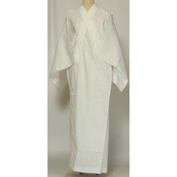 夏用綿レース白長式襦袢一部式 M/Lサイズ 麻半衿付 夏着物・喪服用
