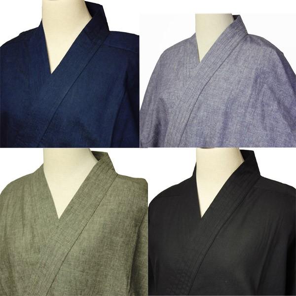 春夏秋用カラー作務衣　濃紺・薄群青・薄緑・黒色　麻・綿混合生地　S・M・L・LL　カジュアル和雑貨