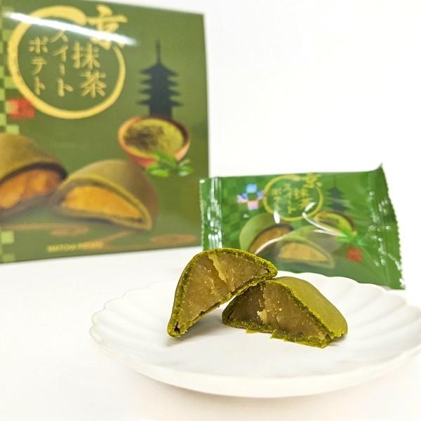 香り高い抹茶をお芋の生地に練りこみ、しっとりとなめらかなスイートポテト餡と合わせました！和と洋の融合。お抹茶の香りに、スイートポテト餡がマッチしています。手土産に、また個包装なのでバラマキにも。ご自宅のおやつにもピッタリです。