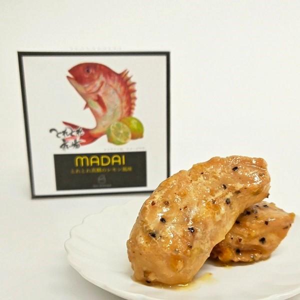 和歌山県 とれとれ市場×ｍr.kansoのコラボ！身の締まった真鯛を素材の味を活かしたまま、レモン風味に。柔らかい食感で、爽やかな香りが口にひろがります。もう１品ほしいなってときに、ピッタリ。パンはもちろん、ご飯にも合います。また、缶詰から...