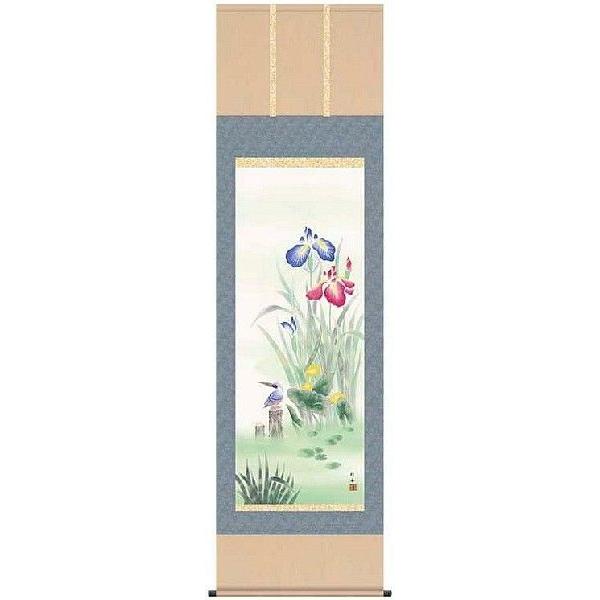 花鳥画 掛軸 掛け軸 掛軸 花鳥画 菖蒲にかわせみ 長江桂舟 尺五 A3-085 : いち藤