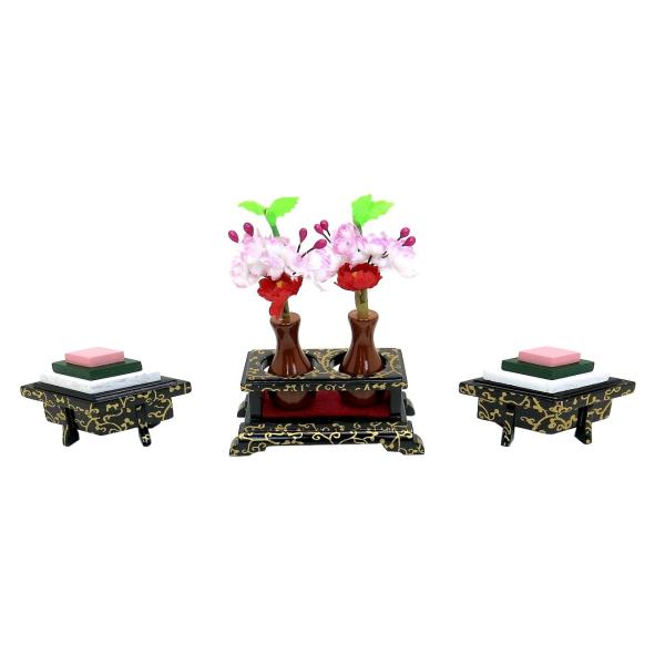 雛道具】 菱三宝 黒唐草 20号 雛人形 雛用 ミニサイズ 雛道具 三宝 菱