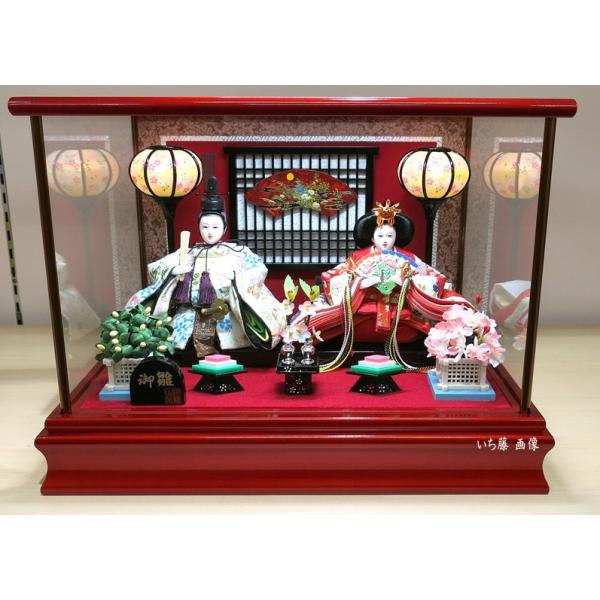 硝子ケース入り親王飾り （毛ばたき付） 小芥子 雛人形 親王 ひな人形