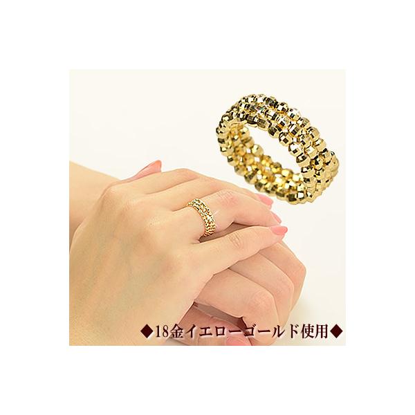 18金 リング ミラーボール 3連 K18 イエローゴールド 18k 指輪 形状