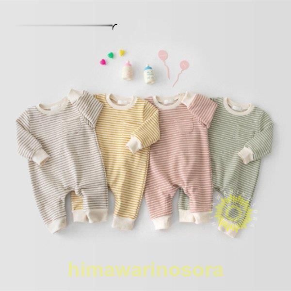 赤ちゃん ベビー服 カバーオール ロンパース 長袖 ストライプ柄