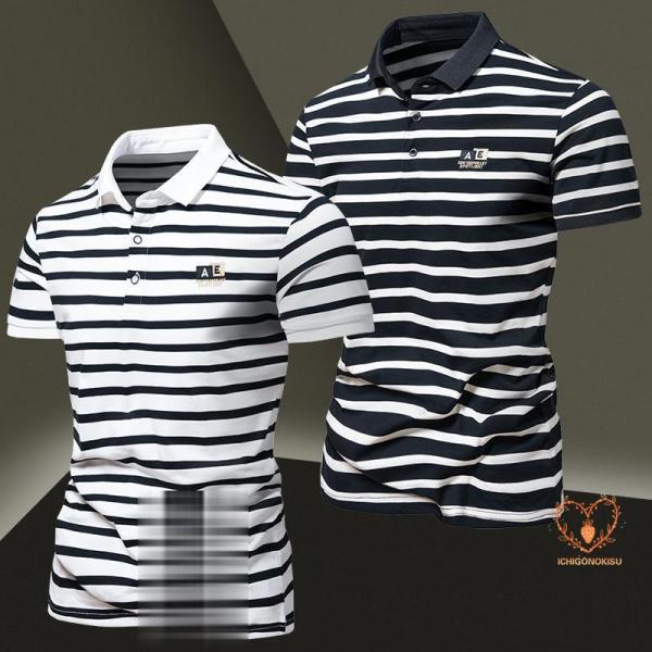ポロシャツ メンズ 半袖 ゴルフ ボタンダウン ビジポロ ボーダー柄