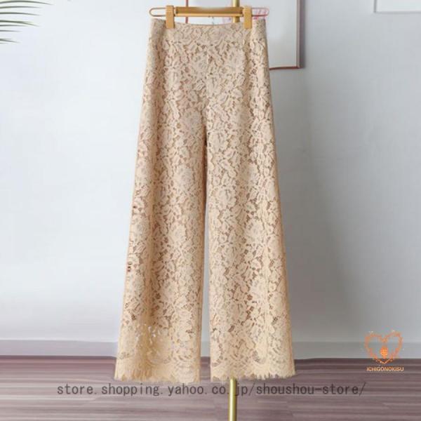 総レース パンツ ワイドパンツ フレアパンツ レディース