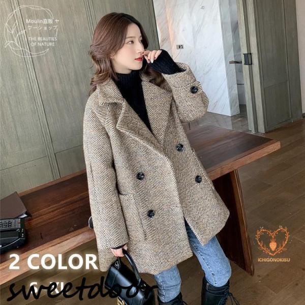 チェスターコート レディース 秋冬 チェック柄 ミディアム丈 ラシャ