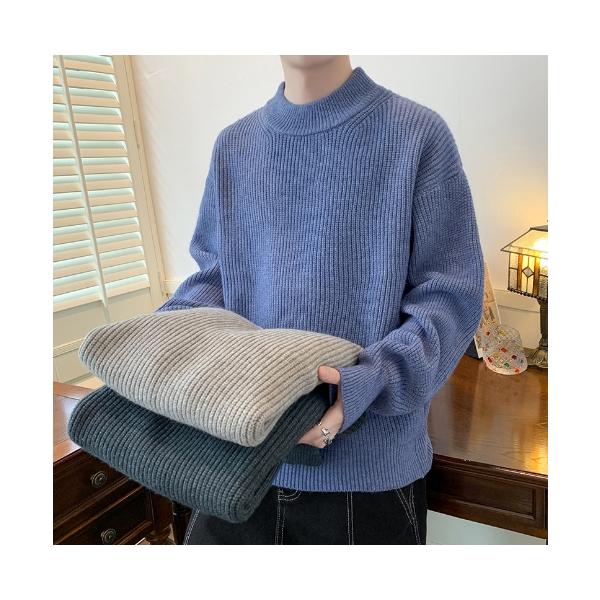 ニット メンズ セーター モックネック エルボーパッチ 秋冬 新作