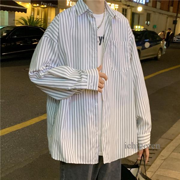 爆買シャツ メンズ 長袖 オーバーサイズ ビッグシルエット ストライプ