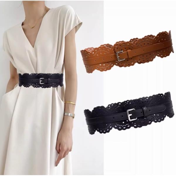 サッシュベルト バックル ベルト レディース 透かし彫り
