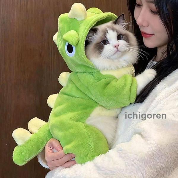 犬服 ペット服 恐竜 コスチューム フード付き パーカー 冬用 防寒 フリース あったか 小型犬 子犬 子猫 犬猫兼用 春秋 かわいい