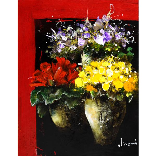 真作」立川広己『パープルの花』静物画 油彩画 額装 サイン有り F6号