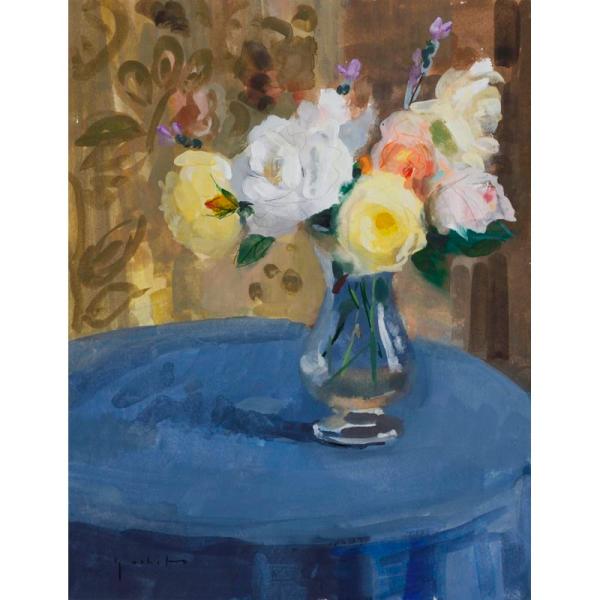 真作】長田佳子 作「十六夜」3号ワイングラスの光が指輪のように