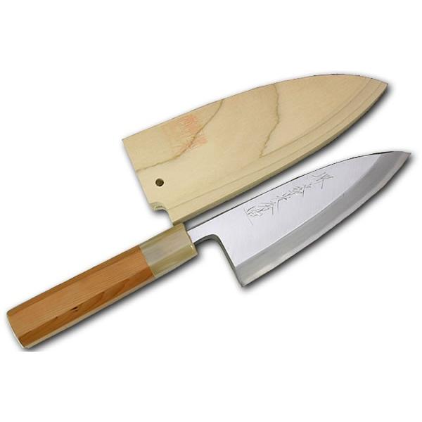 包丁 堺一文字光秀 白銀 霞研 出刃包丁120mm サヤ付き【名入れ