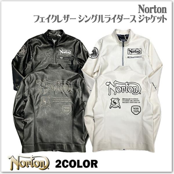 Norton] フェイクレザー パッチド シングルライダース ジャケット