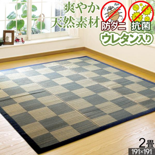 い草 ラグ 広幅 2畳 191×191cm オールシーズン 防ダニ 天然素材 ホットカーペット対応 クール 長方形 涼感 床暖対応 涼しい 暑さ対策 二畳 / 絣7/5NV /